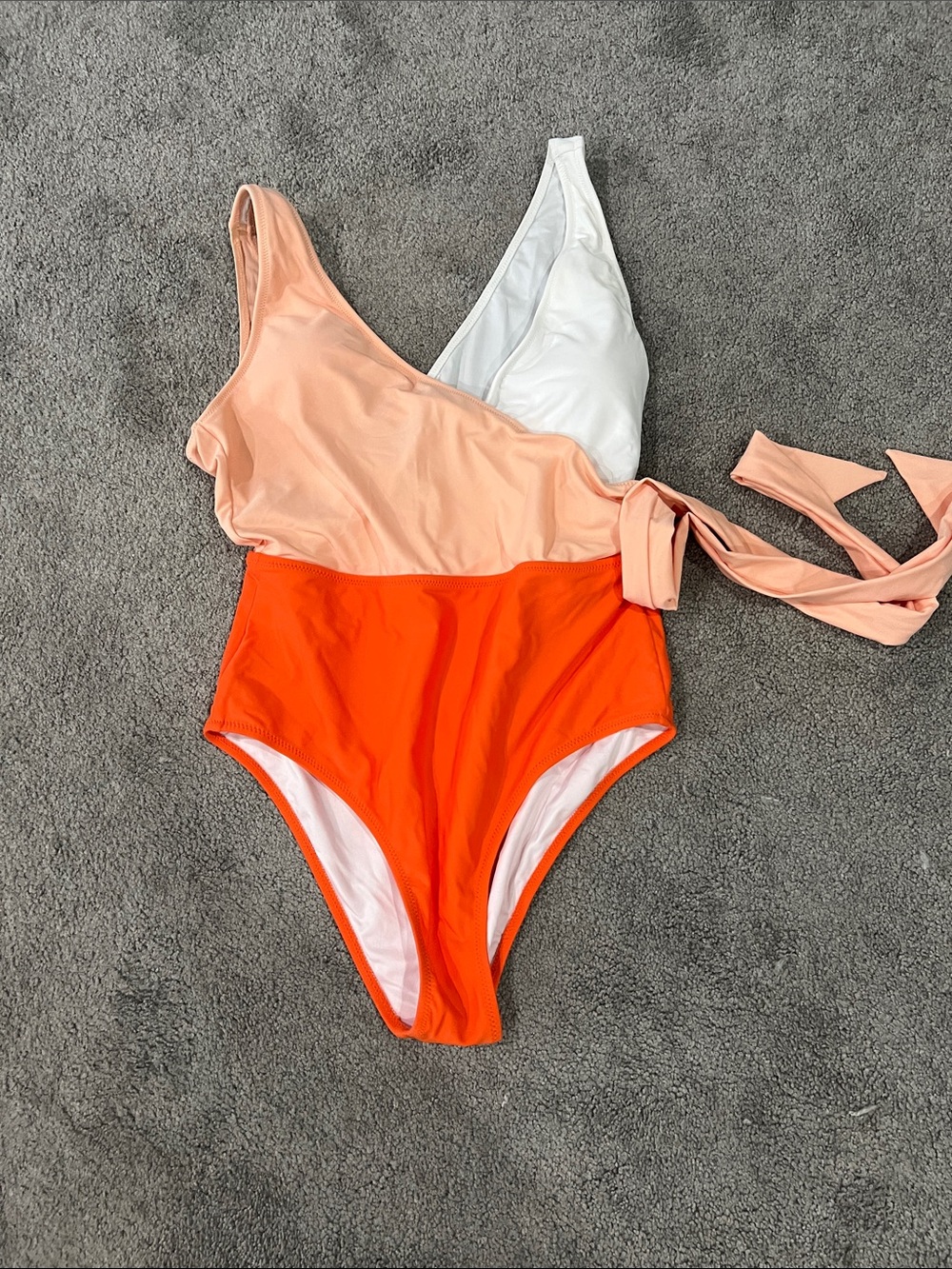 Cupshe Peach, White & Bright Orange Colorblock One-Piece Swimsuit